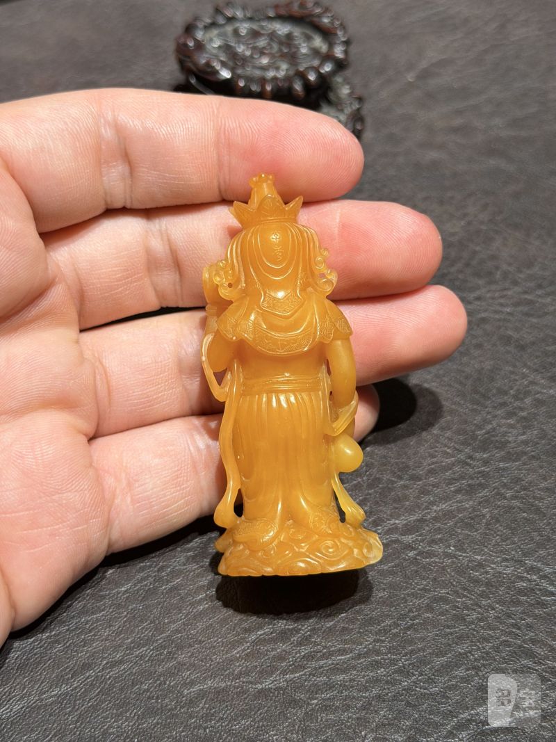 清代 寿山石观音塑像（木座、木盒） - 图10